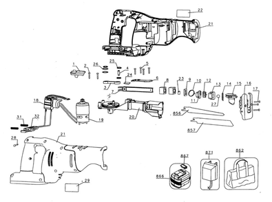 Saw Diagram and Parts List for CRS180BTY1  Black and Decker Reciprocating Saw